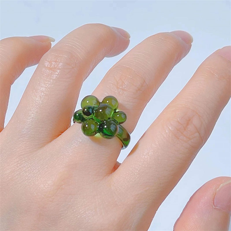 Gionna Acrylic Flower Ring - Small Green [IANKVRLK]