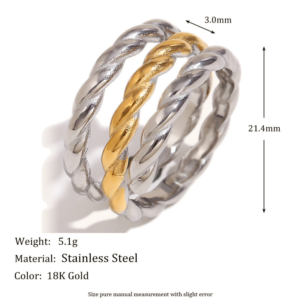Aja Two-Tone Jewelry Collection - Three-Layer Twisted Spiral Open Ring [4PH2GJCQ]