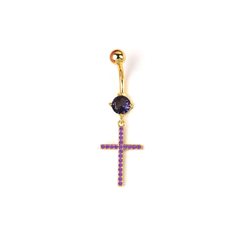 Catherine Zircon Cross Navel Ring - Purple (18k Gold) [9FY7Q982]