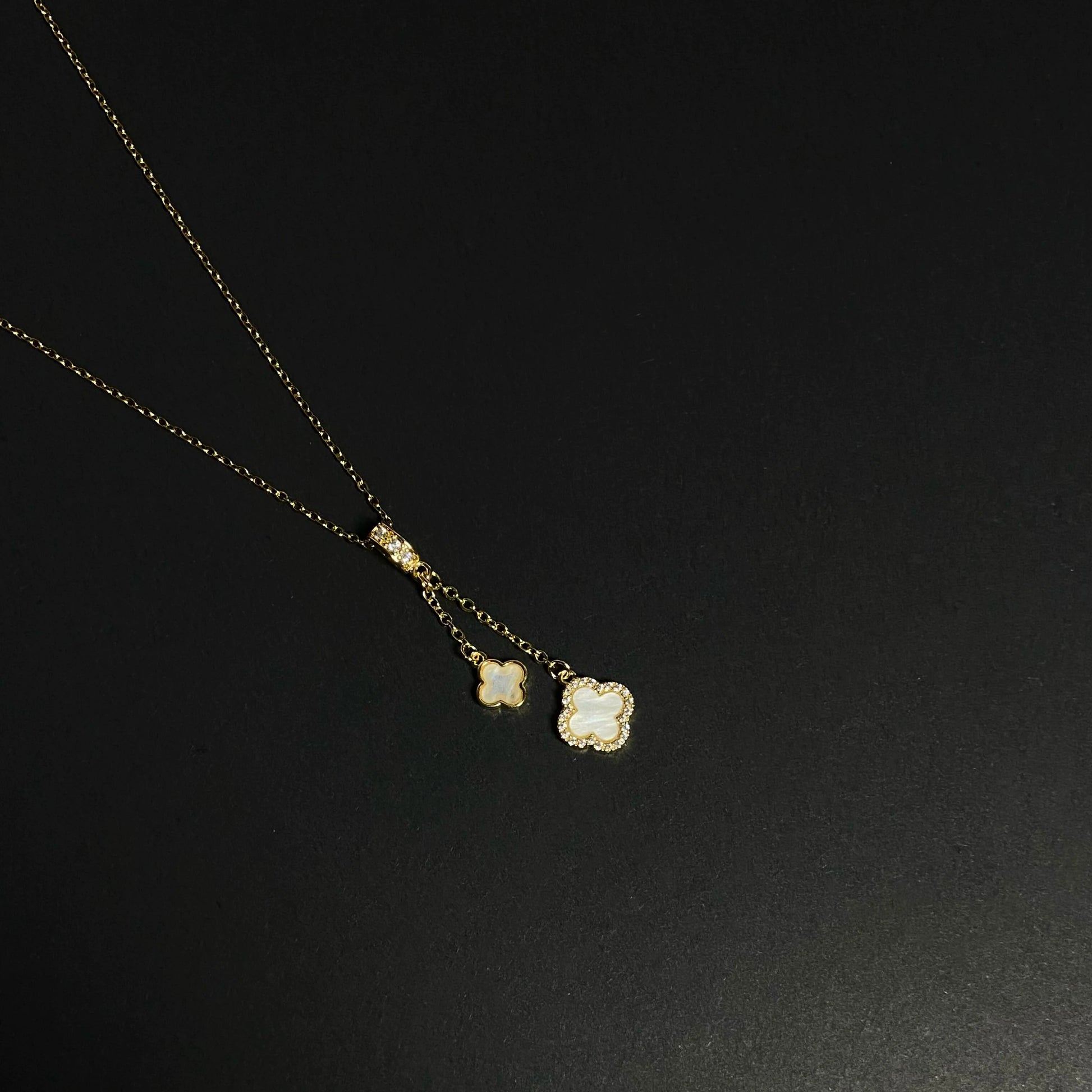 Birdie Mother-of-Pearl Clover Necklace - Double Four-leaf Clover Necklace