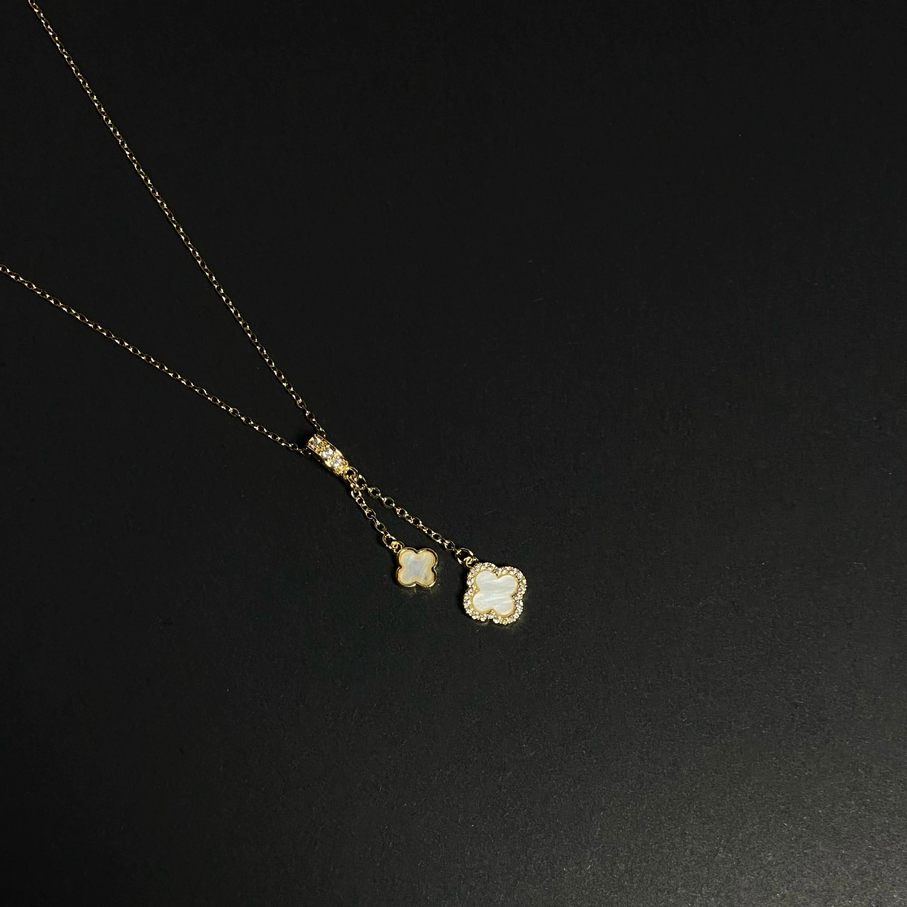 Birdie Mother-of-Pearl Clover Necklace - Double Four-leaf Clover Necklace