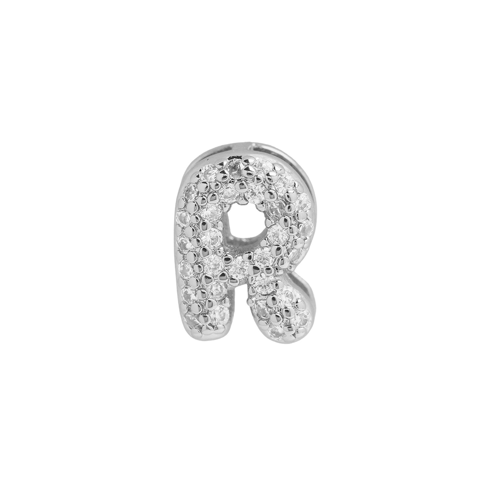 Rosalyn Bubble Letter Necklace - Silver Letter R Pendant [H9AJ3F5S]