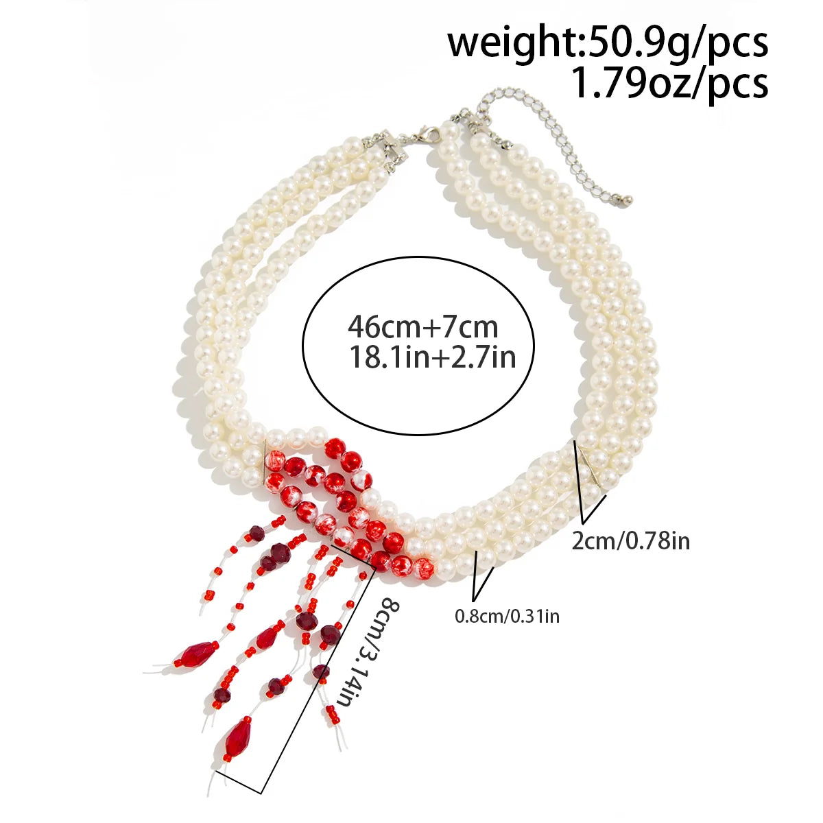 Laurynn Gothic Pearl Choker - Long Silver (with Middle Divider)