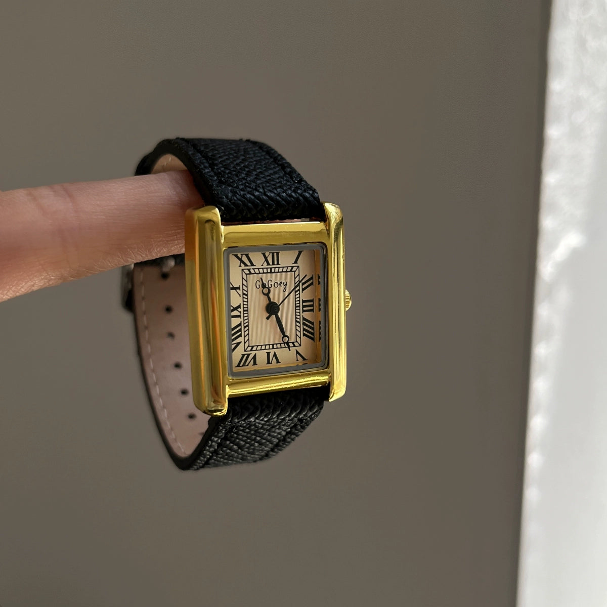 Faiza Retro Square Watch - Black Strap Gold Face [BKG28WPQ]
