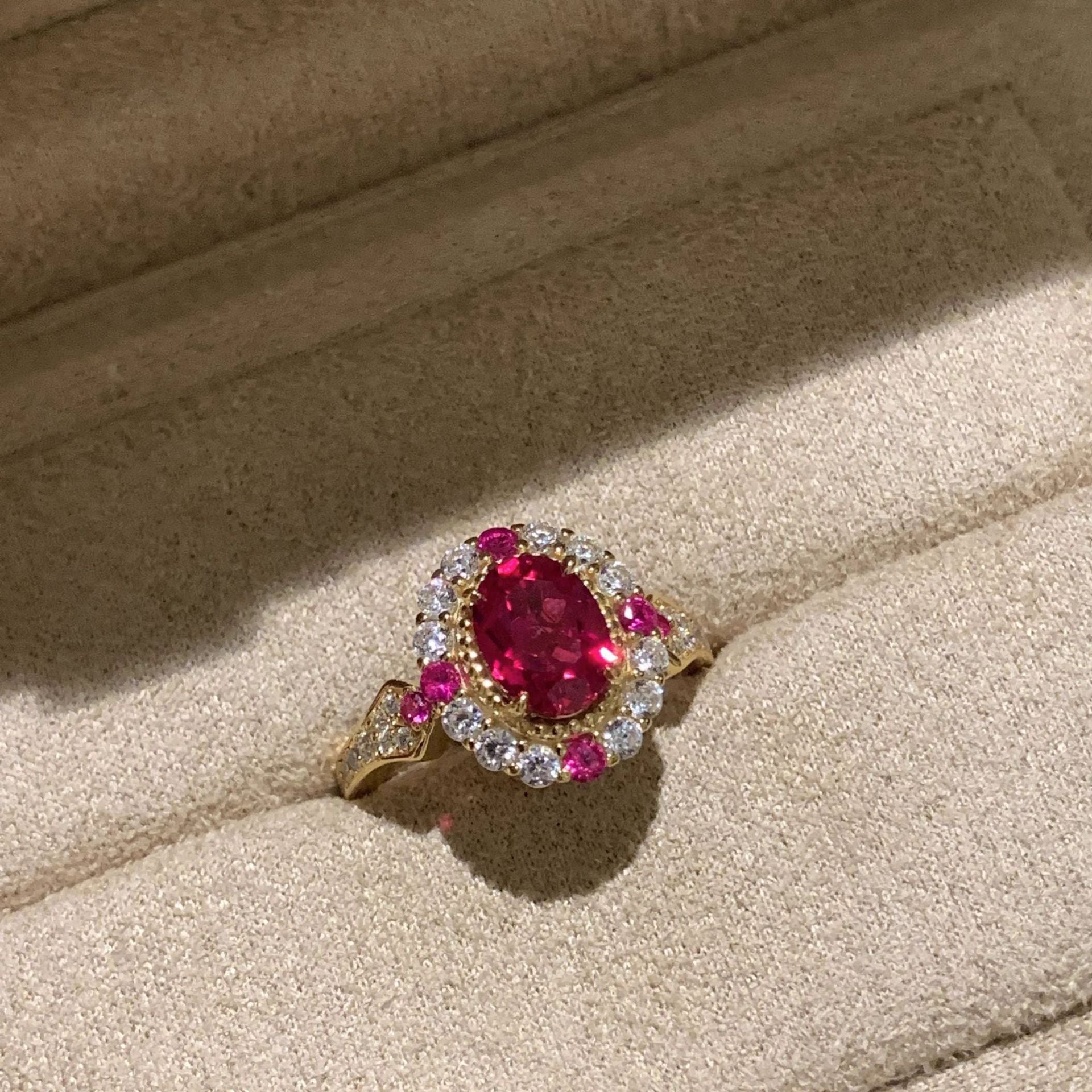 Anai Ruby Elegance Jewelry Set - Red Corundum Adjustable Ring [77MVOP55]
