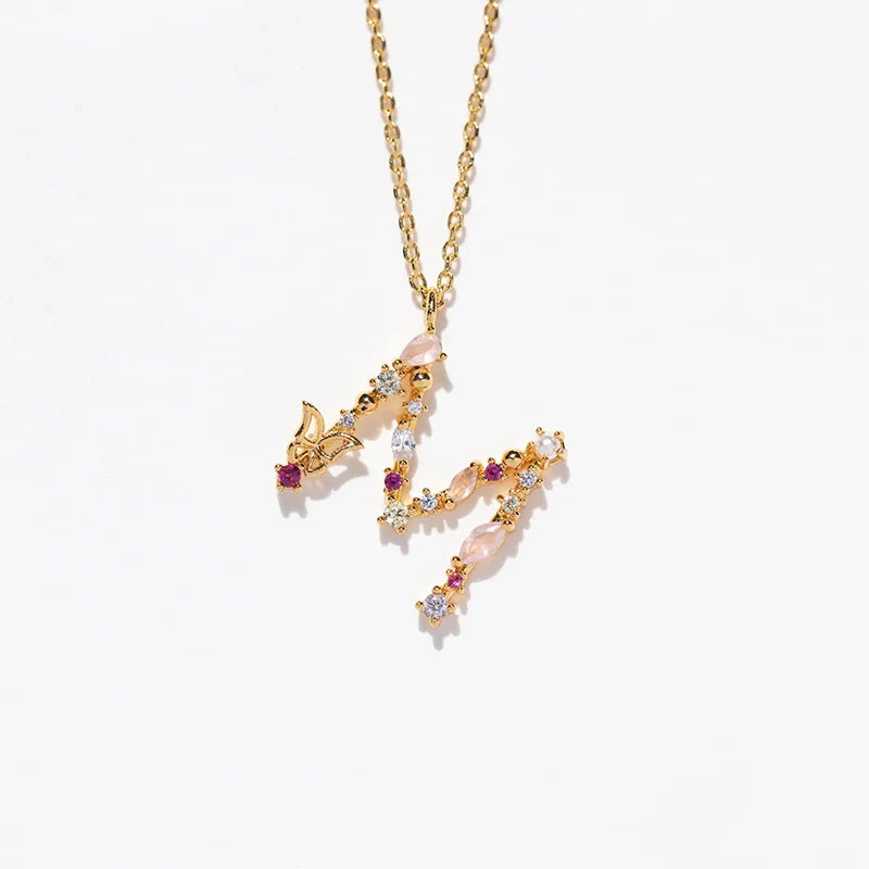 Joelle Golden Butterfly Initial Necklace - M Initial