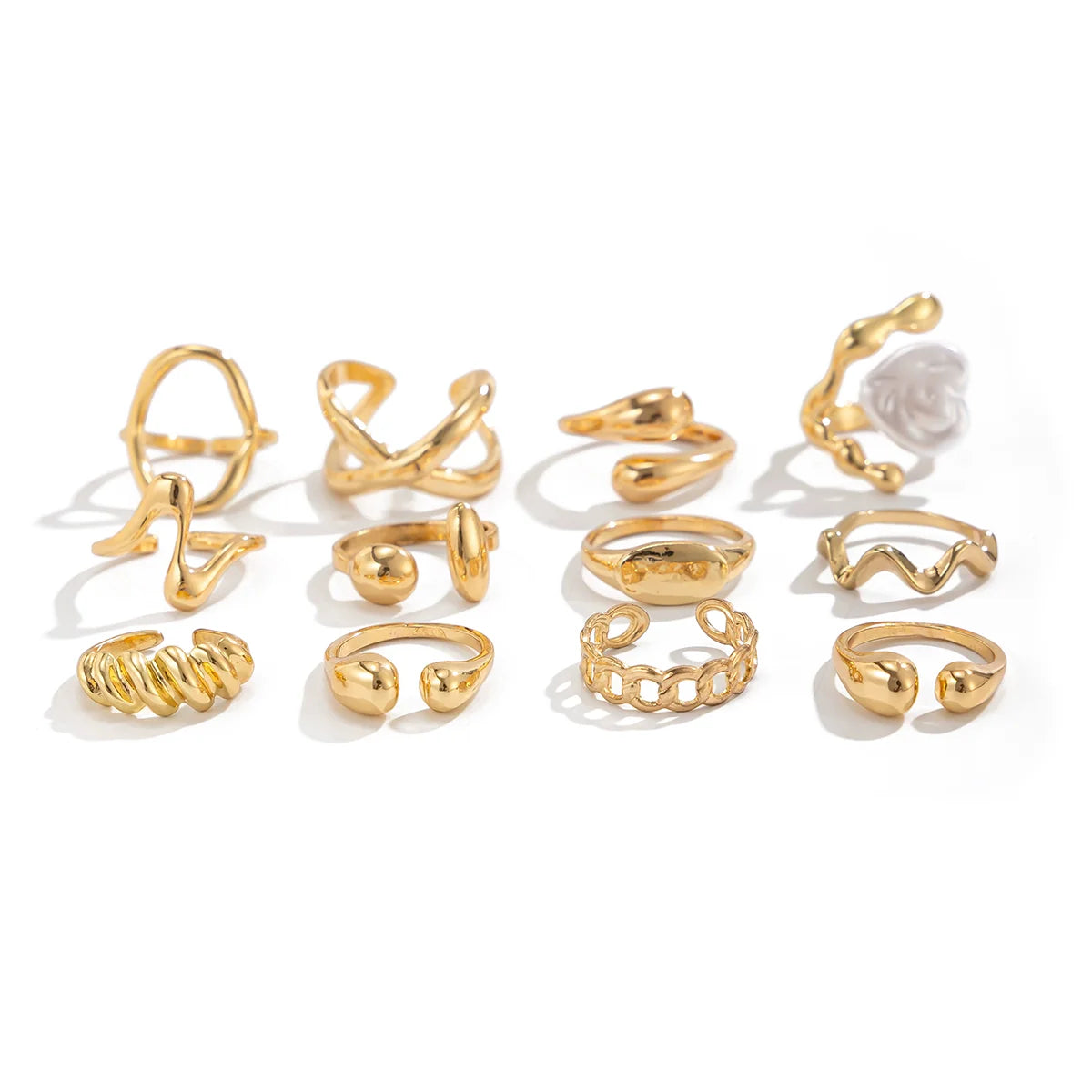 Moriah Irregular Stackable Ring Set - Light Gold 12-Piece Set A