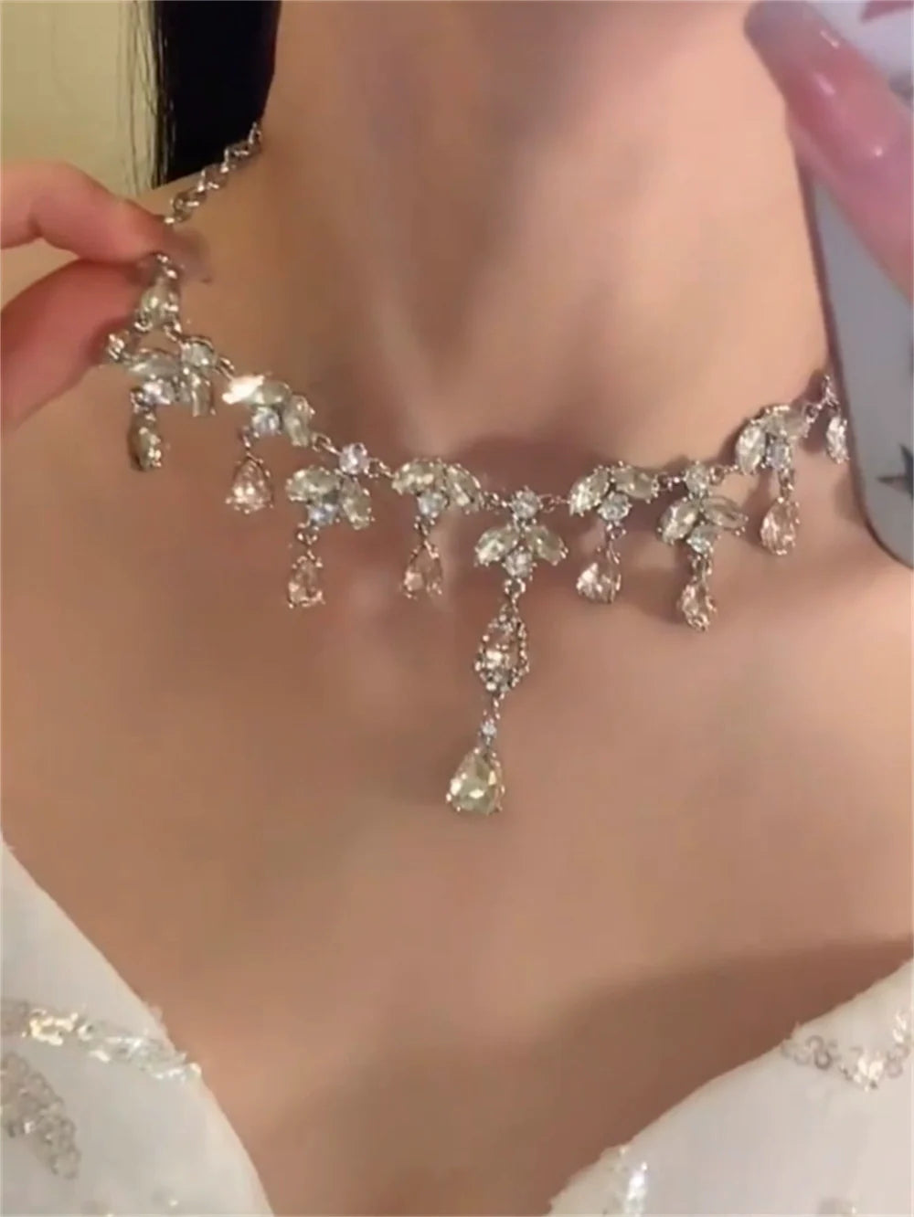 Nour Crystal Tassel Necklace - Tassel Necklace
