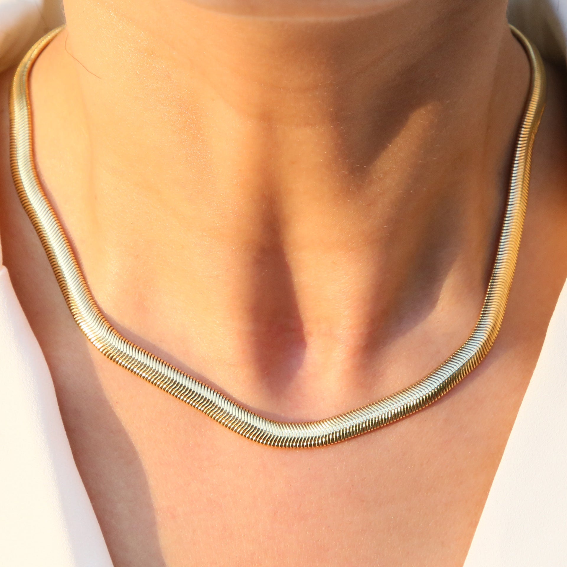 Teylie Gold Flat Chain Necklace - 6mm [NPT1O9AD]