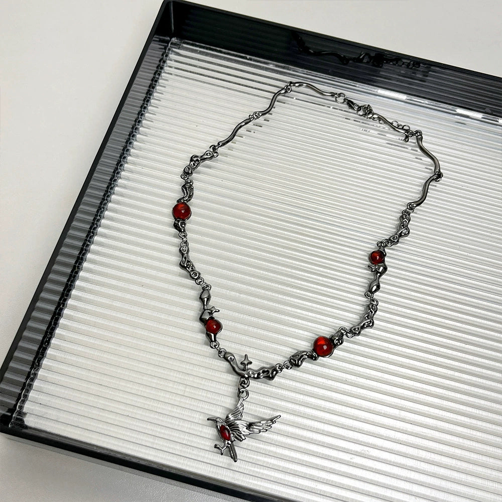 Aditri Y2K Dark Choker Necklace - Crow Pendant Necklace [420YEE3U]