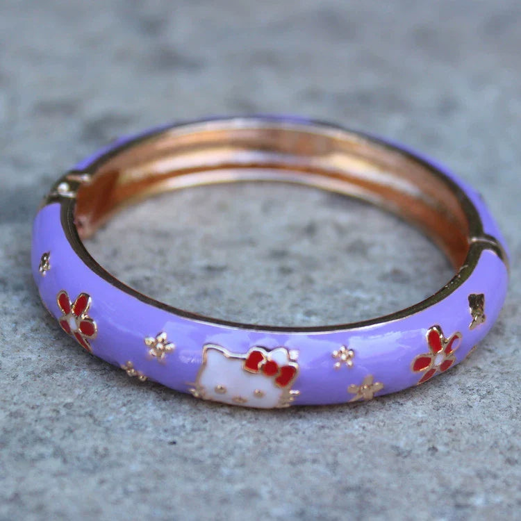 Capri Enamel Kitty Bangle - Small Purple (4.7cm)