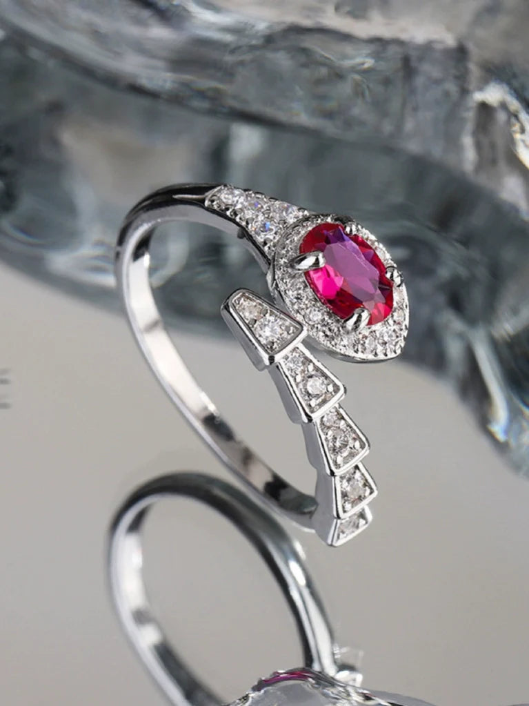 Miracle Garnet Serpent Ring - Red Garnet Eye Snake Ring (Gold)