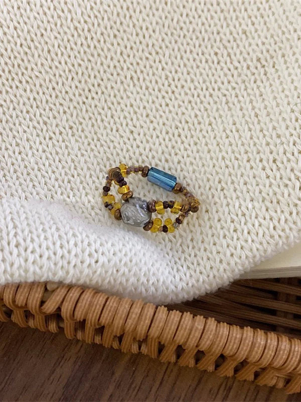 Anne Delicate Beaded Rings - Grey Stone Bow Ring