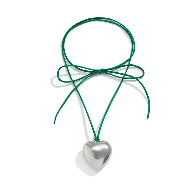 Jariyah Velvet Heart Choker - Green Velvet Cord Silver
