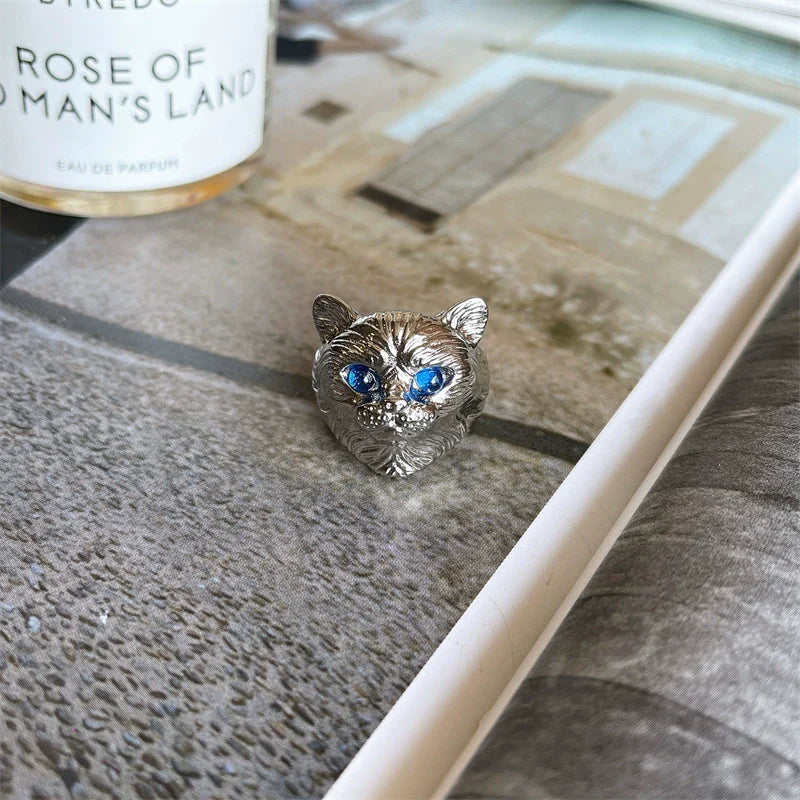 Savina Vintage Emerald Cat Ring - Silver One Size