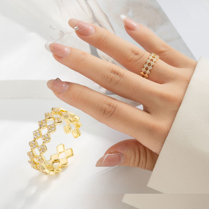 Quinnlyn Double Layer Zircon Ring - Gold-plated [JW5OZ6K7]