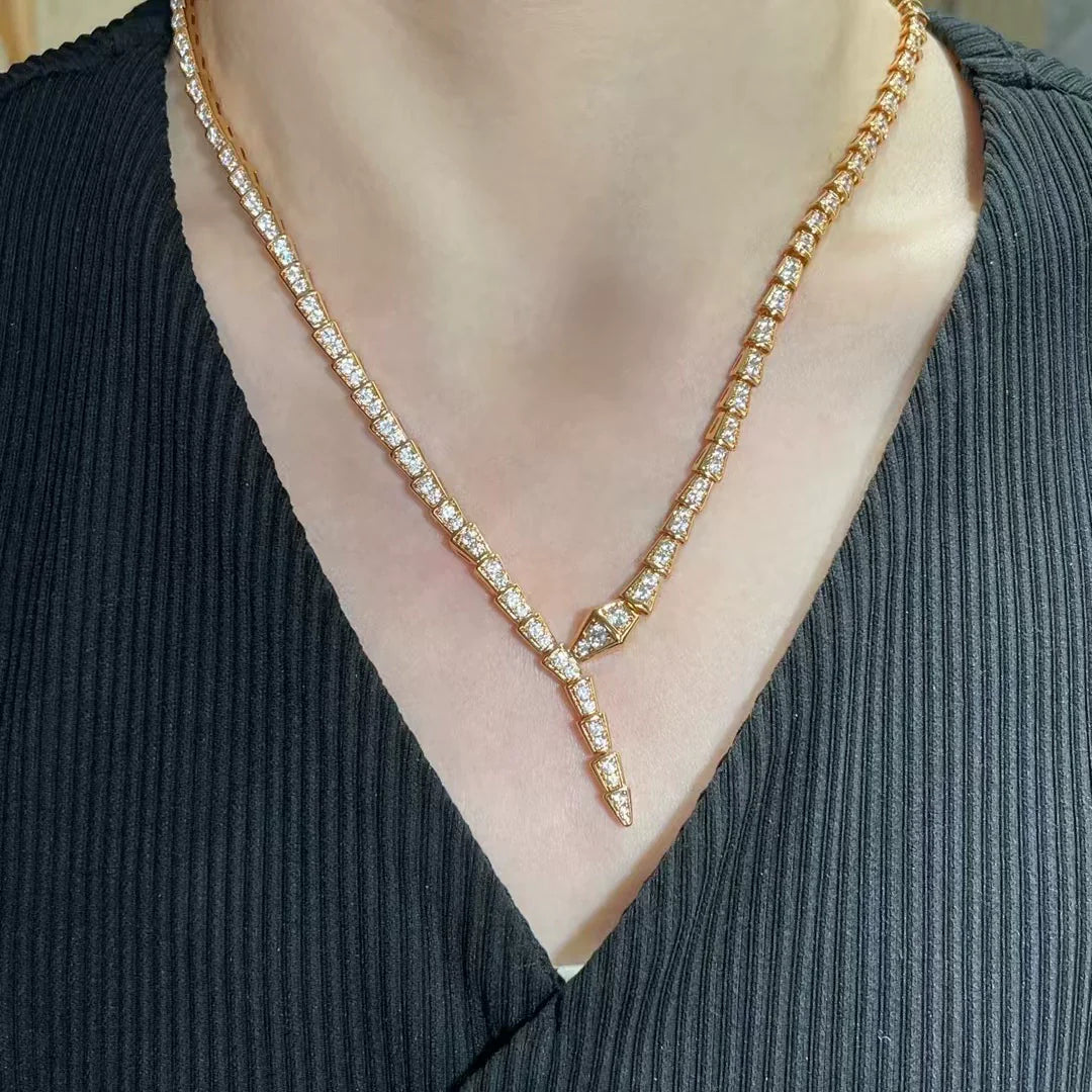 Kiera Serpent Diamond Necklace - Rose Gold Full Diamond Necklace