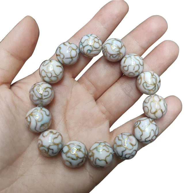 Charlie CloisonnŽ Beaded Bracelet - White 'Ten Thousand Flowers' - 14mm Bead