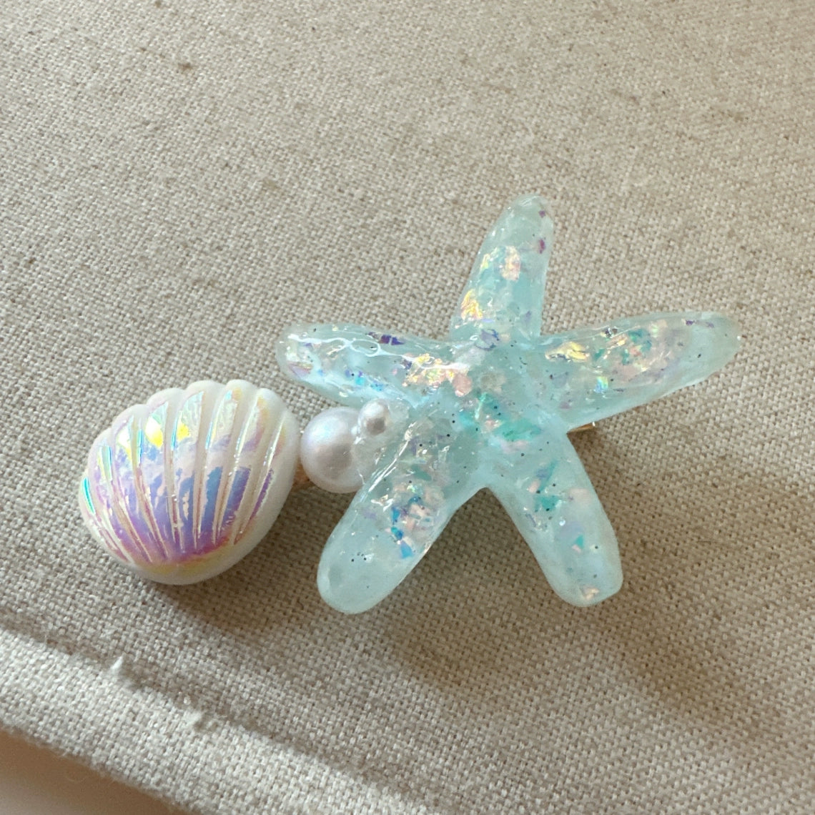 Oaklyn Iridescent Starfish Hair Clip - Blue Shell Starfish Clip [JD4K2OOP]
