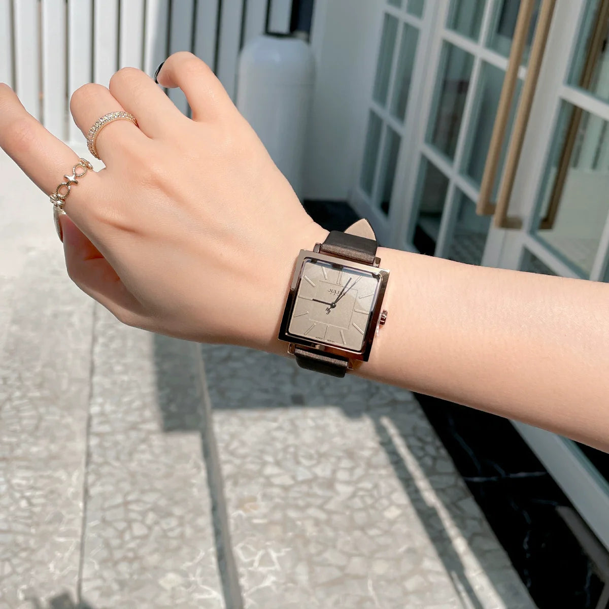 Mehlani Square Leather Watch - Coffee