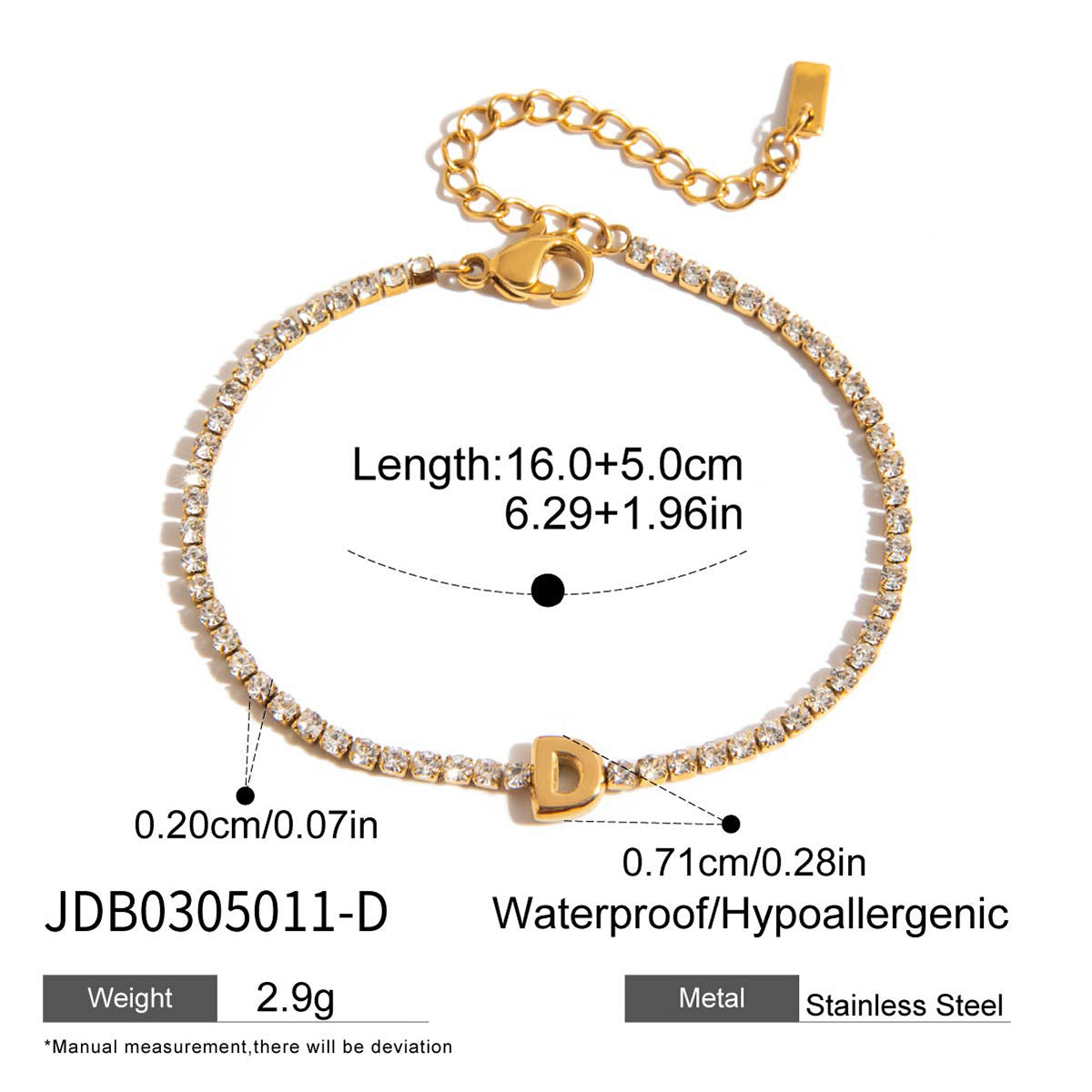 Cayleigh Rhinestone Initial Bracelet - Initial D [7CZREBPB]