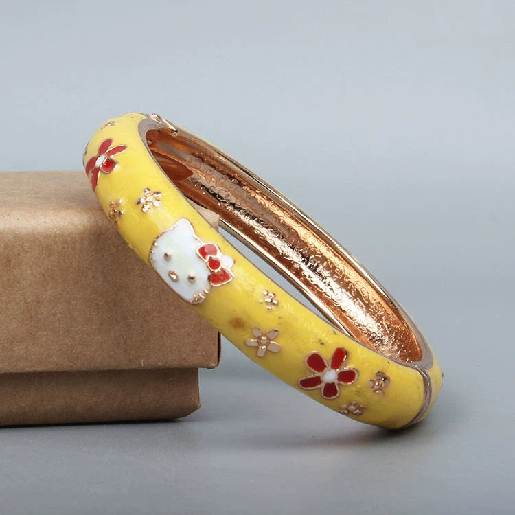Capri Enamel Kitty Bangle - Large Yellow (5.1cm)