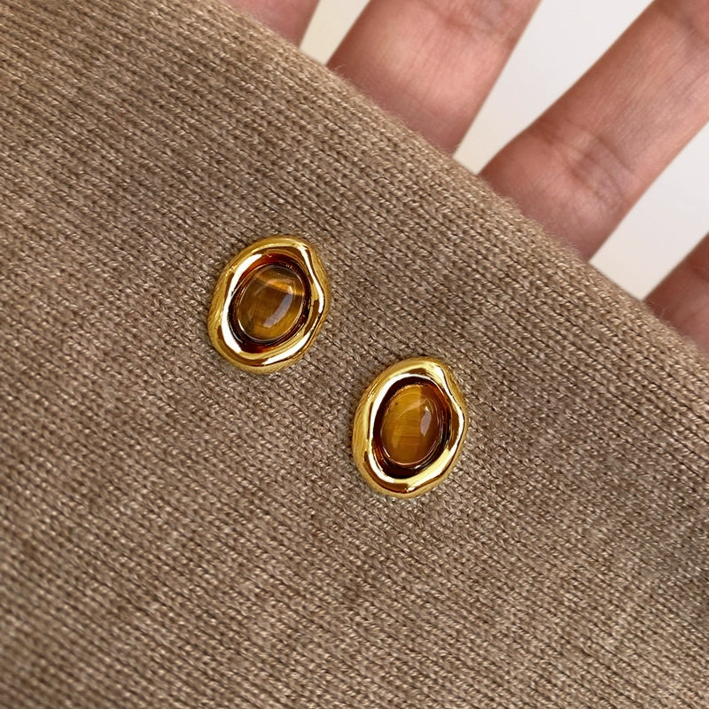 Emmajean Maillard Tiger Eye Earrings - Gold [5PH7QA27]