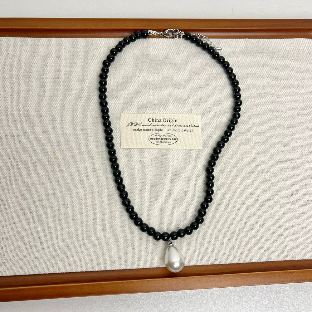 Adilynn Beaded Pearl Necklace - Black Beaded Necklace [DYXP6AWL]