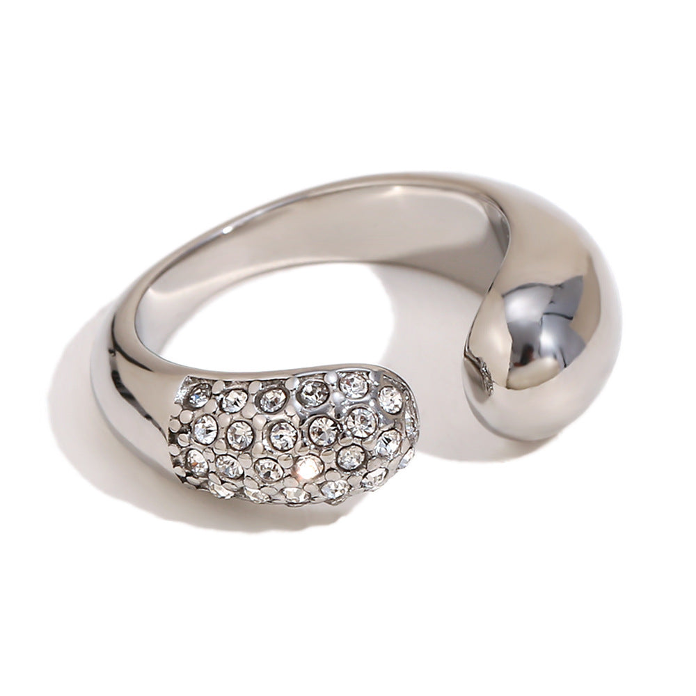 Vicky Gold Hammered Flower Ring - Diamond Snake Open Ring - Steel [OZPI5QGV]