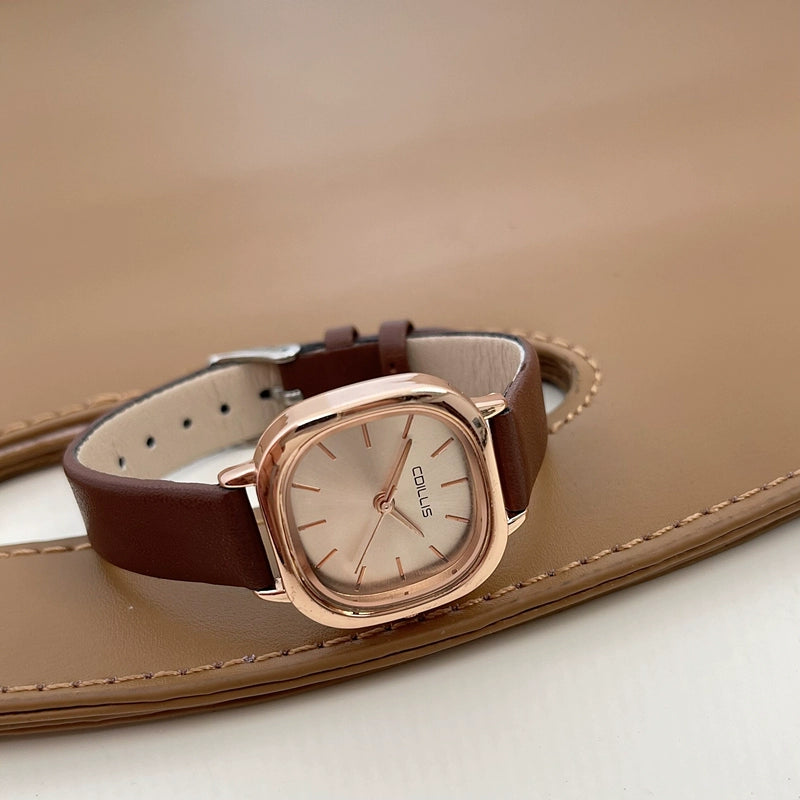 Jayleigh Forest Square Watch - Brown Faux Leather Strap [PA3SYJM7]