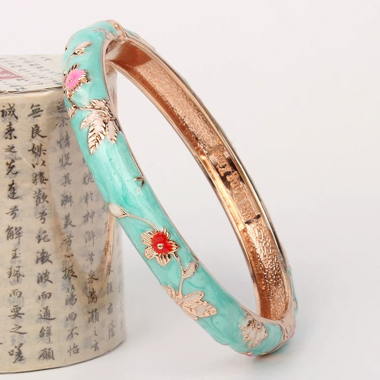 Jourdyn Floral Enamel Bangle - Blue Green