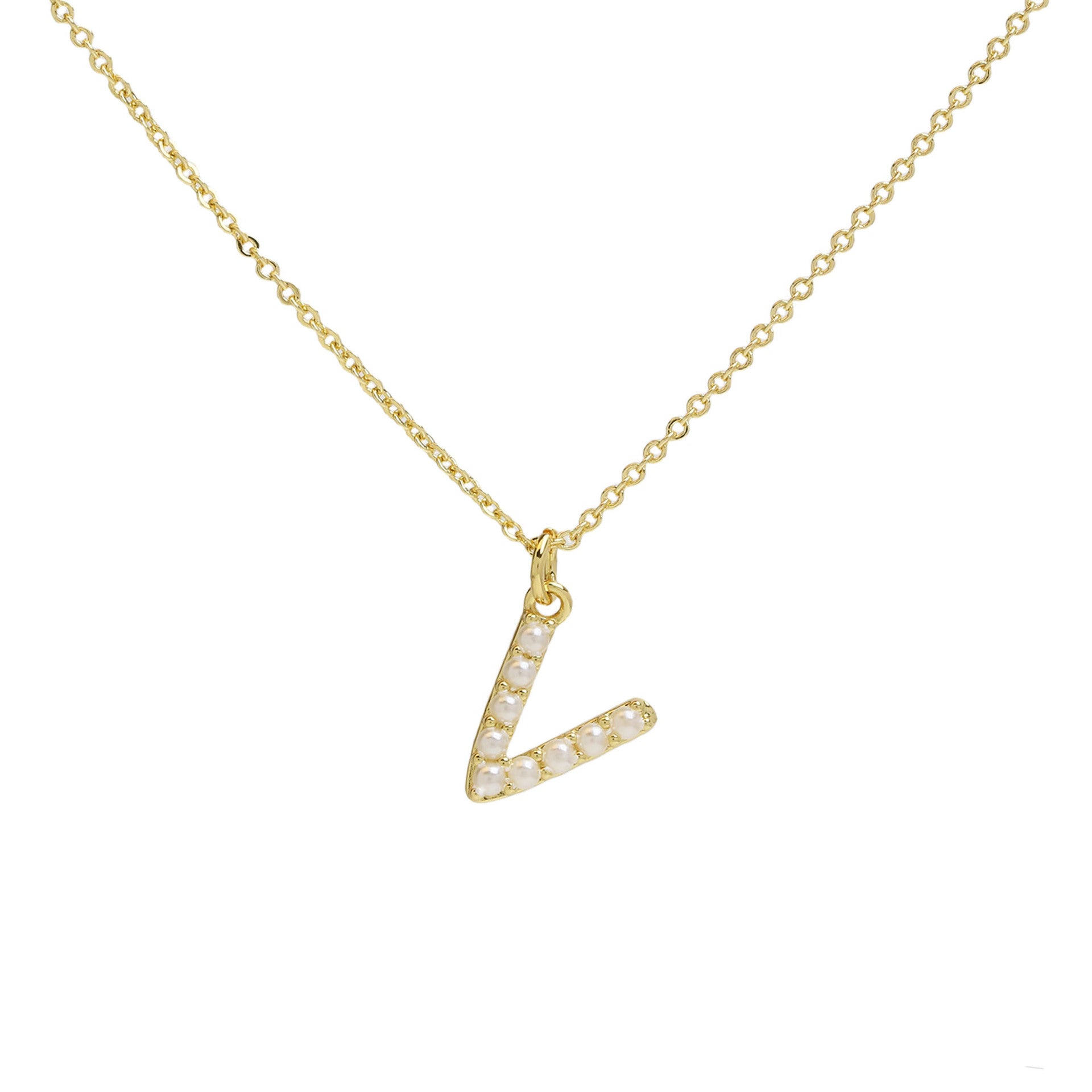 Ayaana Pearl Initial Necklace - Initial V [AJZ8VA9U]