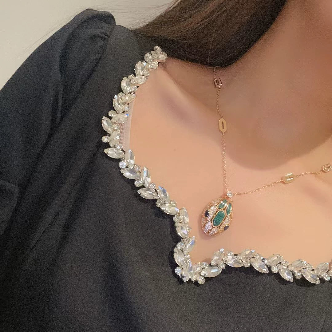 Juliett PavŽ Serpent Necklace - Rose Gold Malachite