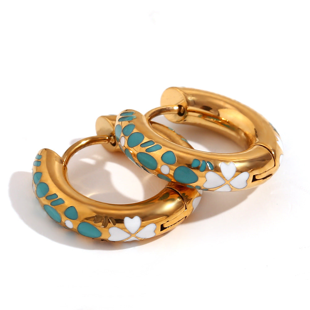 Aurora Gilded Leaf Earrings - Gold Misty Blue [AF99G57I]