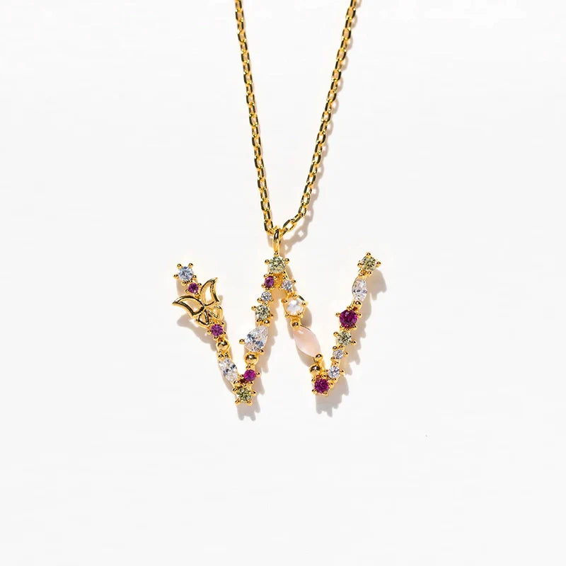 Joelle Golden Butterfly Initial Necklace - W Initial