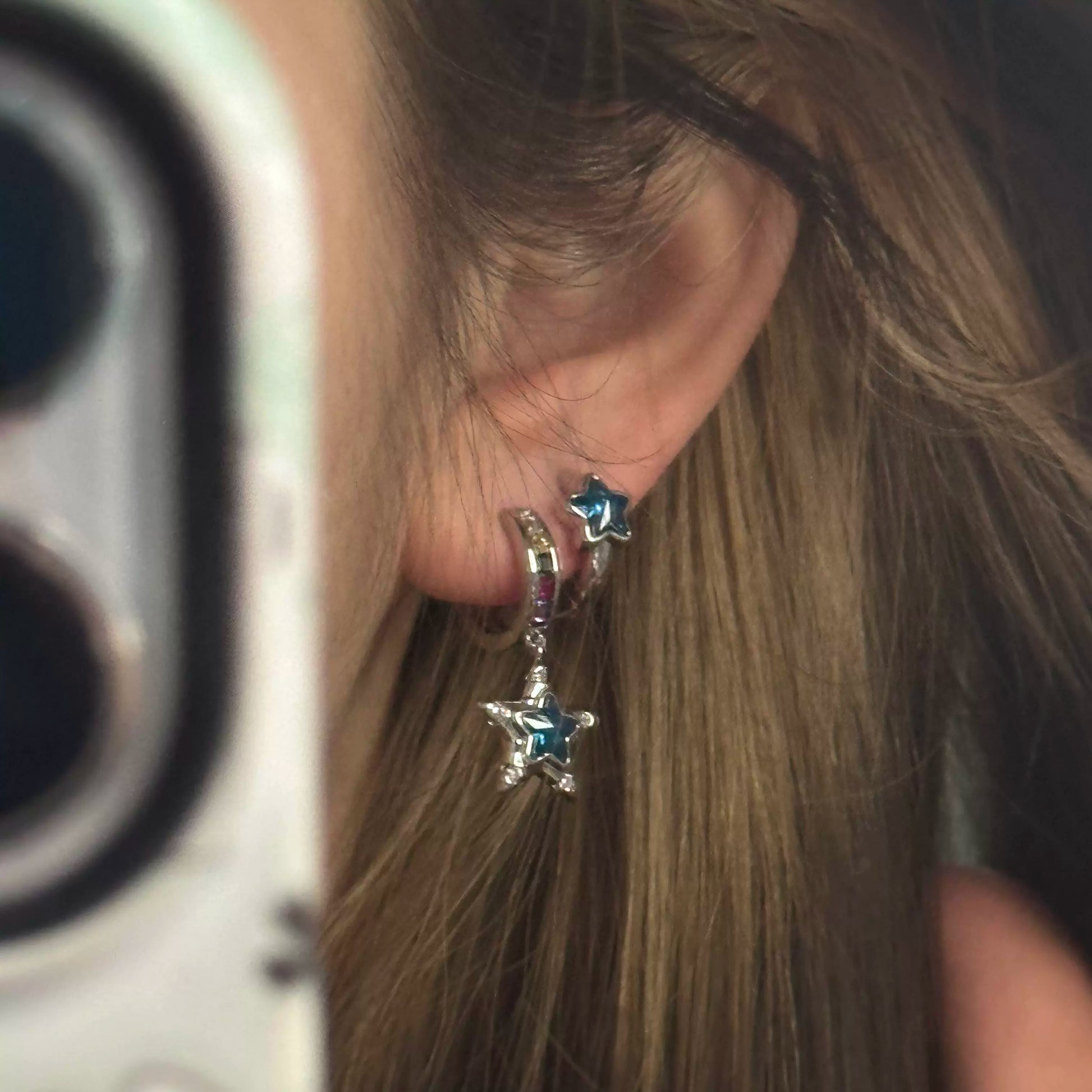Jaylen Blue Constellation Ear Clips - Blue Star Earring