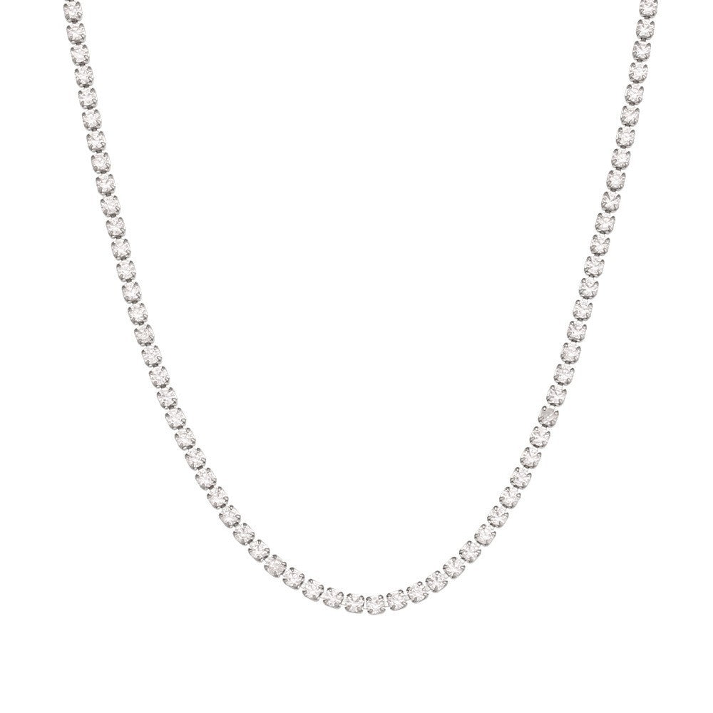 Berlin Refined Zircon Necklace - 4mm Zircon Necklace 40+5cm - Silver [31CA9W97]