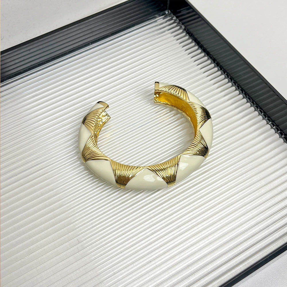 Antonella Enamel Cuff Bracelet - White Gold Narrow Bracelet [P9IVYUDG]