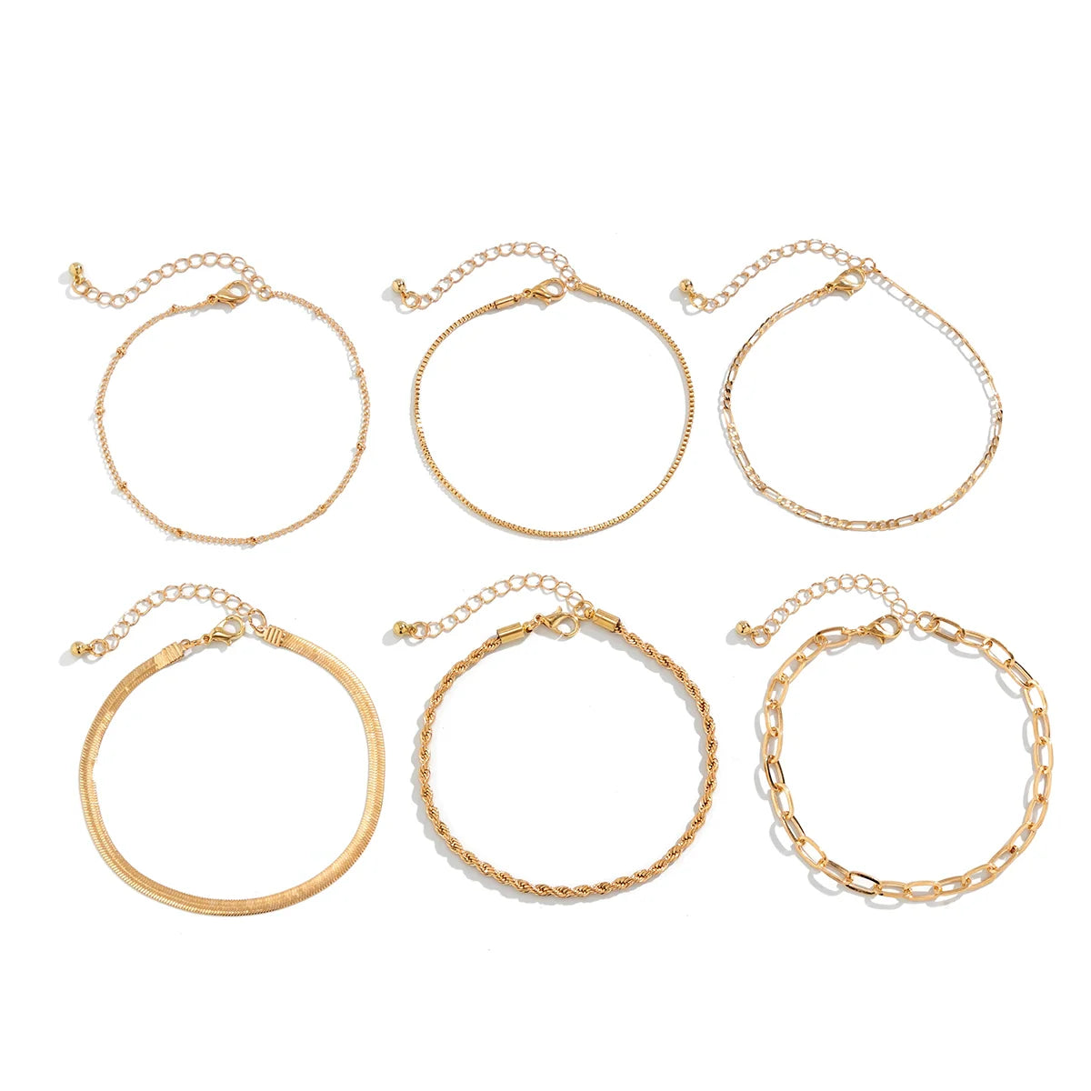 Dillon Twisted Chain Anklet Set - Gold (6-Piece Set)