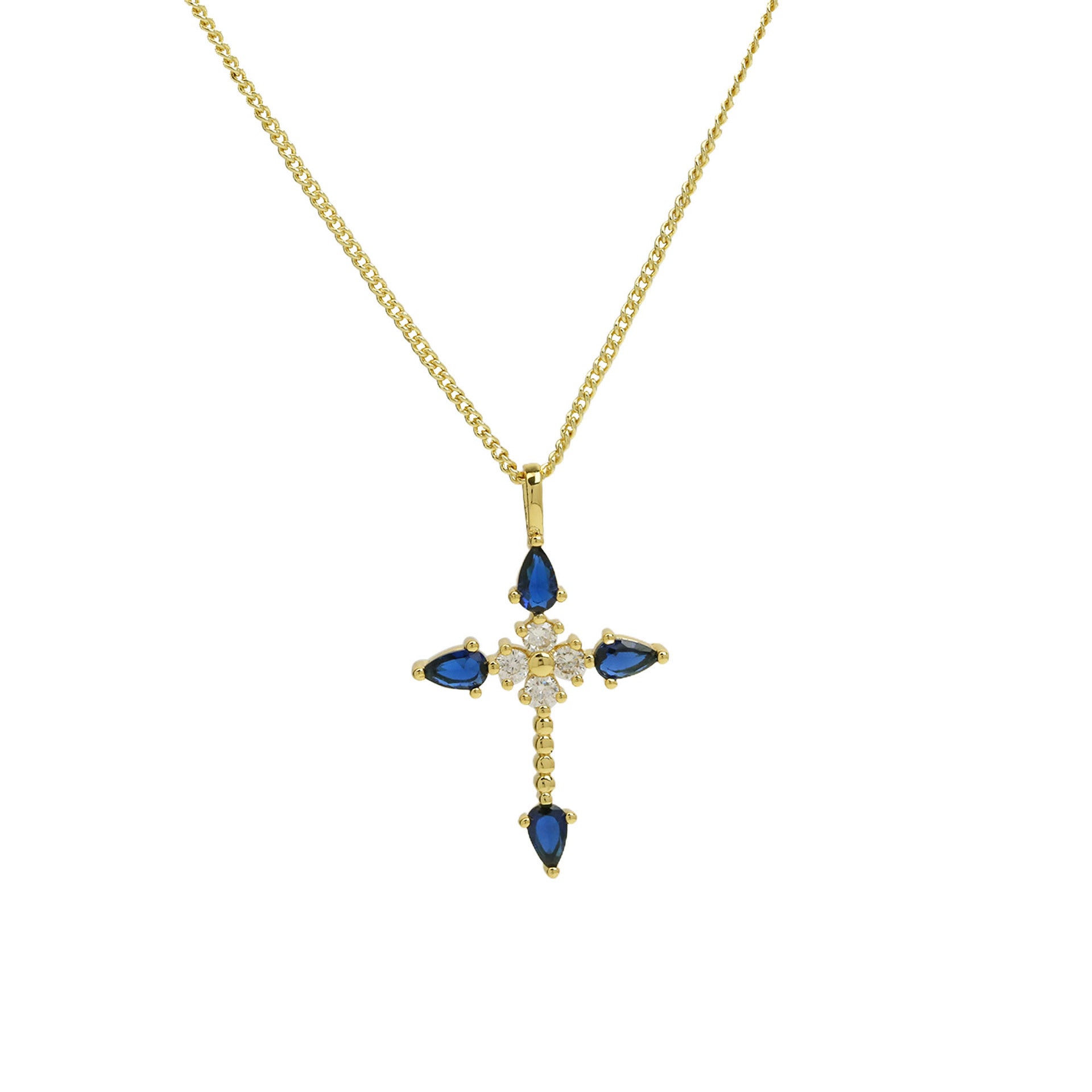 Malinda Zircon Cross Necklace - Blue Zircon Necklace [TQMAHF92]