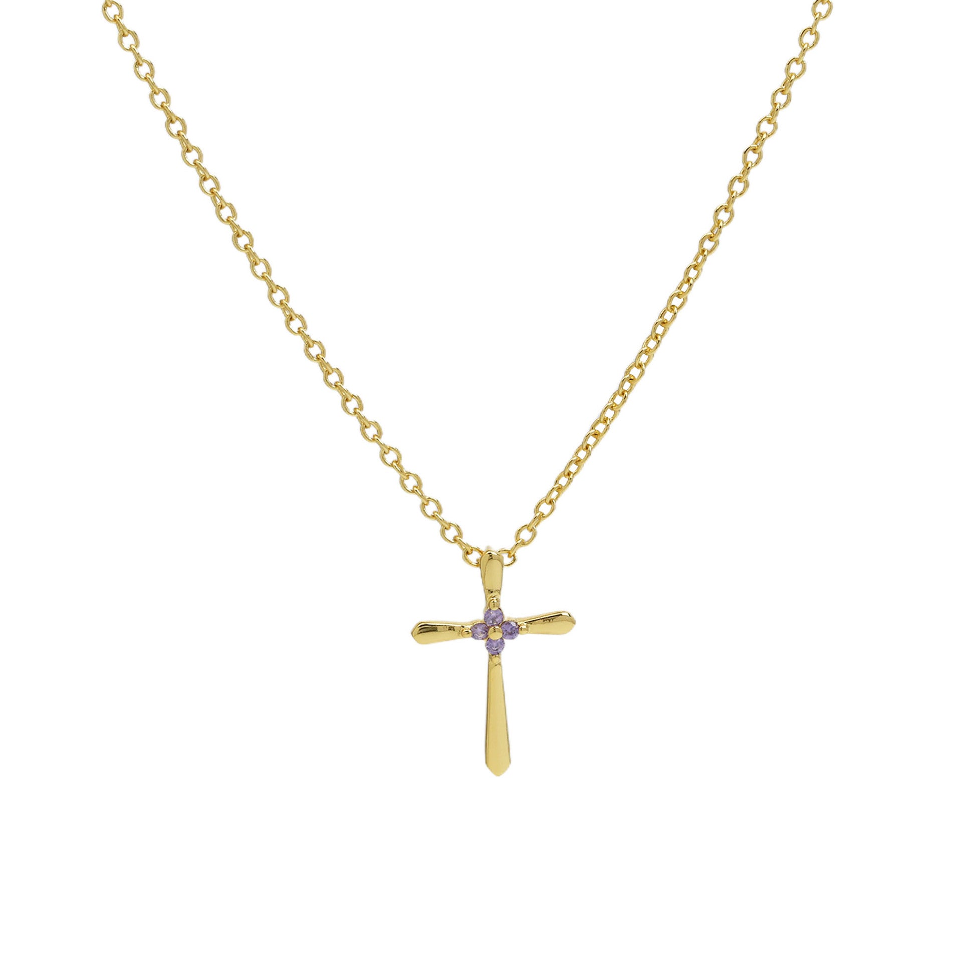 Mela Birthstone Cross Necklace - February Birthstone Necklace [TK9V9RTA]