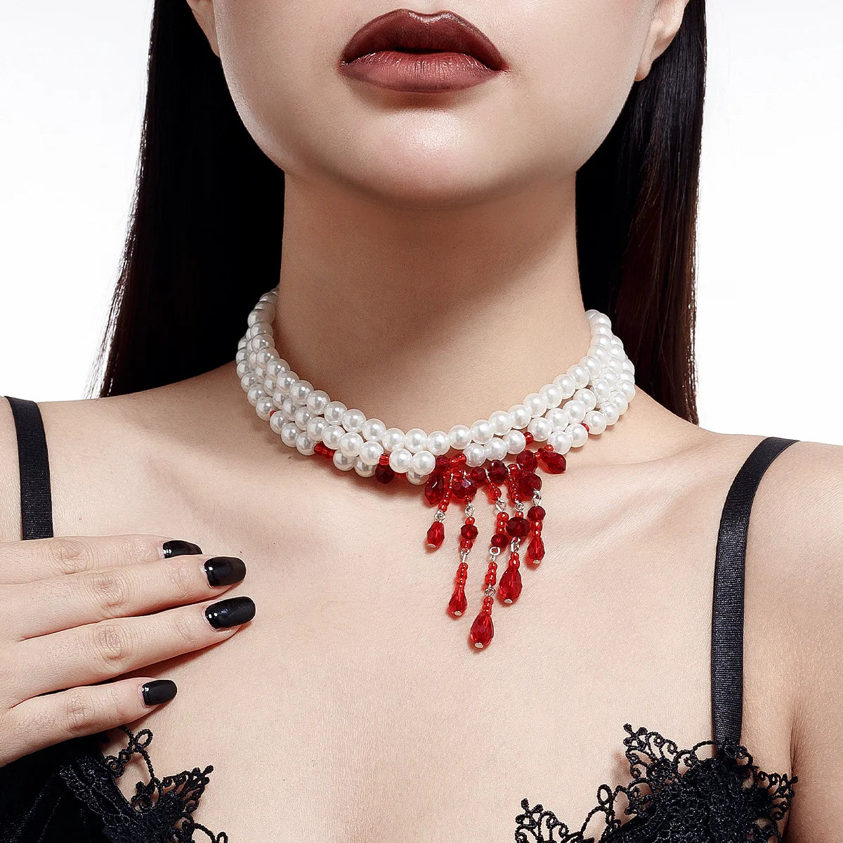 Laurynn Gothic Pearl Choker - Silver (New Style with Middle Divider)
