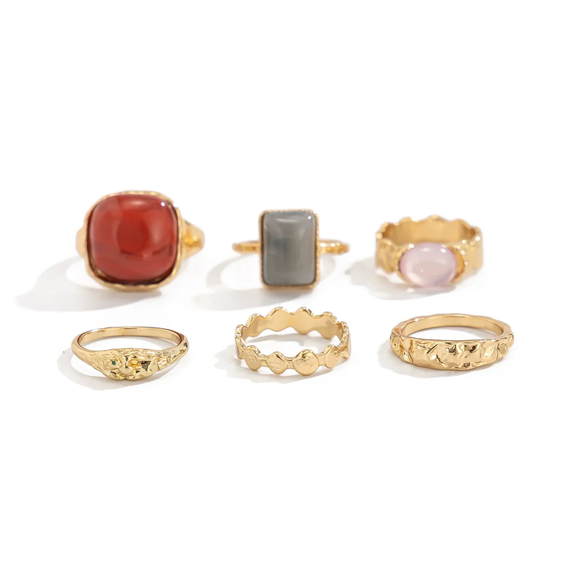 Holley Stacking Gemstone Ring Set - Light Gold (6 pieces)