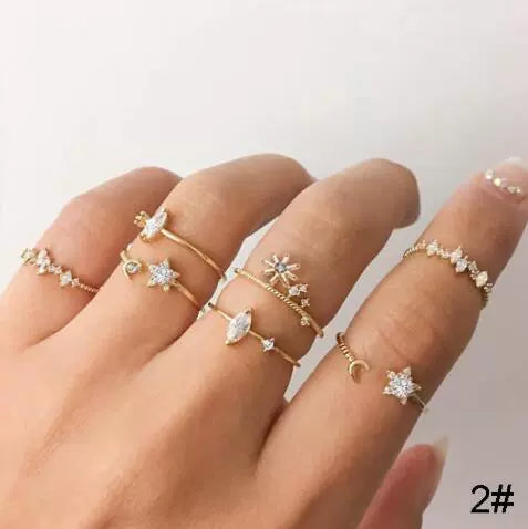 Camila Star Moon Ring Set - Style 6 [PWQTH2PH]