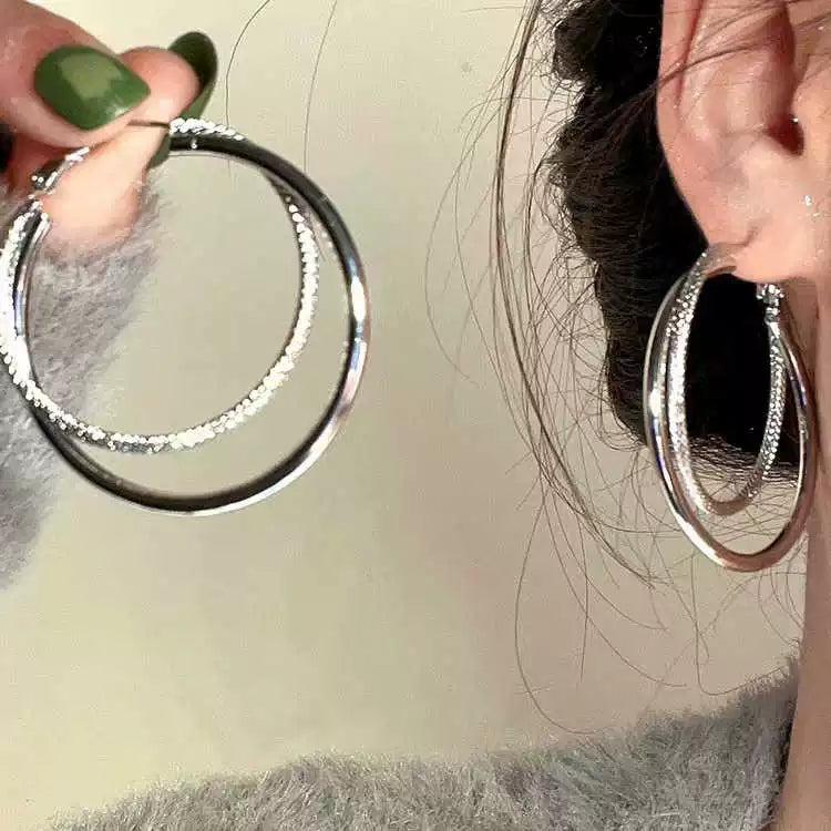 Avielle Sleek Double Hoop Earrings - Silver [AXXGP5ON]
