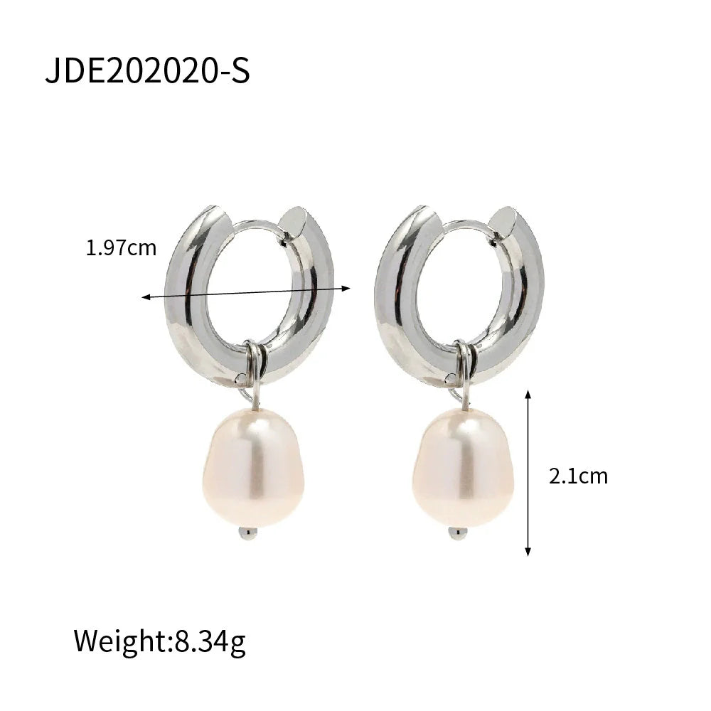 Fiona Pearl Hoop Earrings - Silver Tone