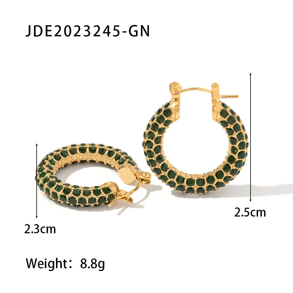 Ahlani Square Zirconia Hoop Earrings - Green Zirconia