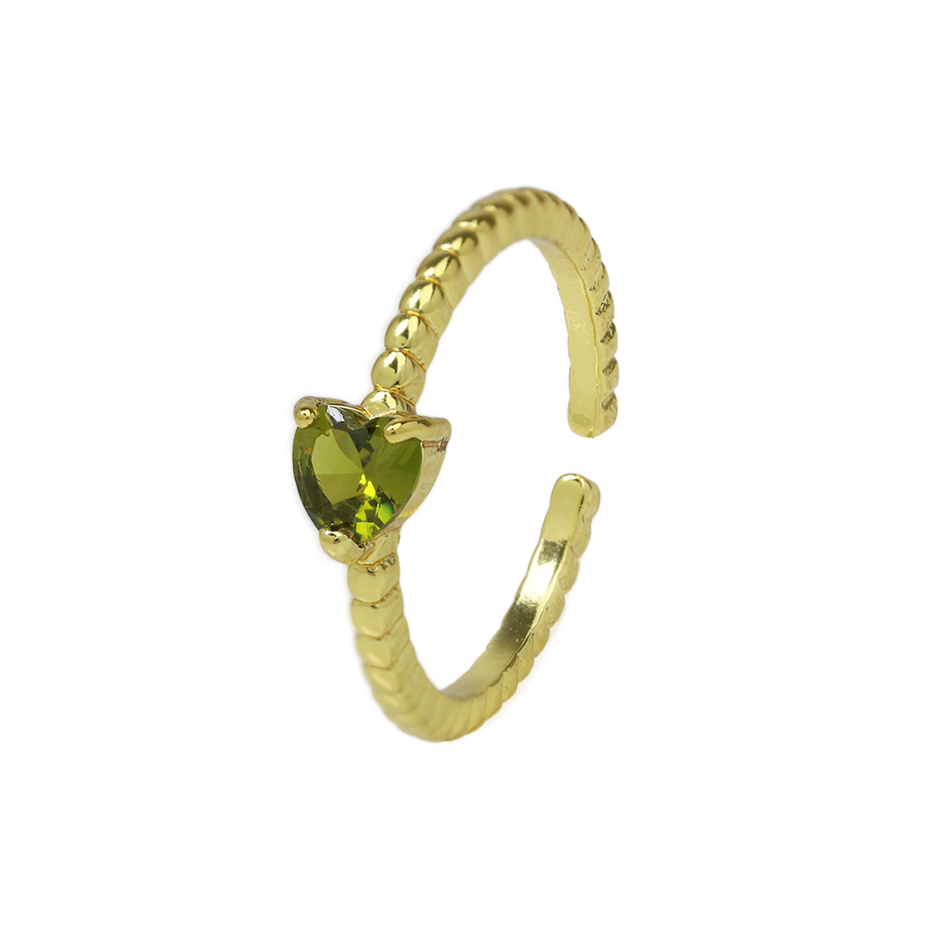 Teigan Heart Gemstone Open Ring - Olive Green [3R0I7FIY]