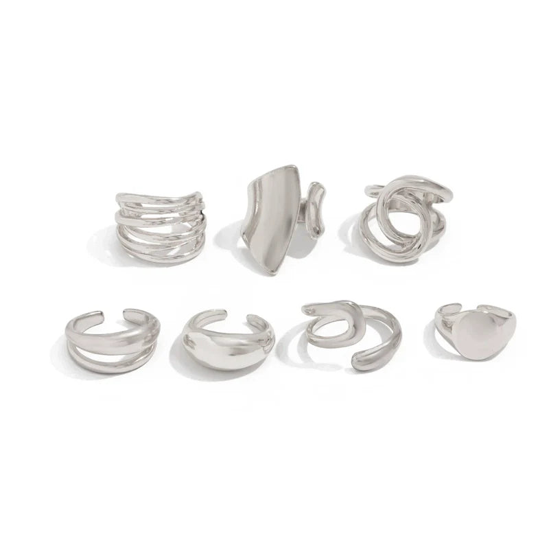 Ikram 7-Piece Stackable Ring Set - Silver