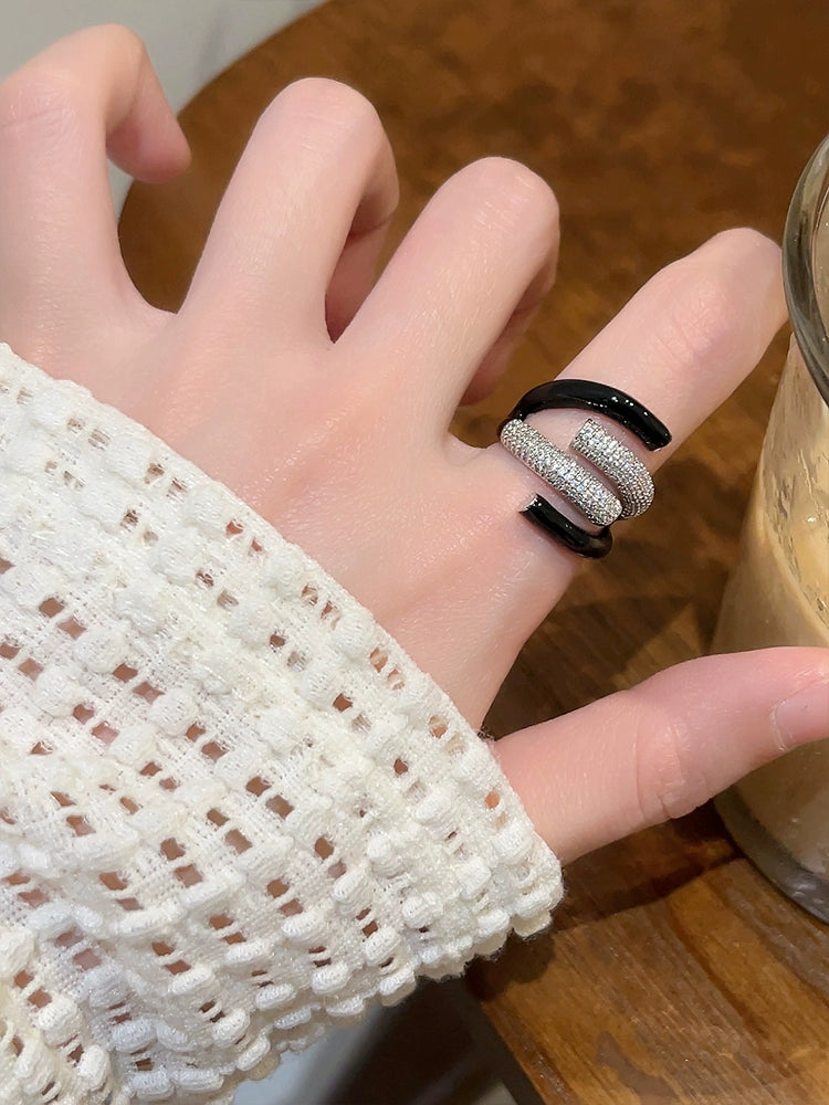 Mylie Layered Enamel Ring - Black Multi-layered Ring [NPRG447Y]